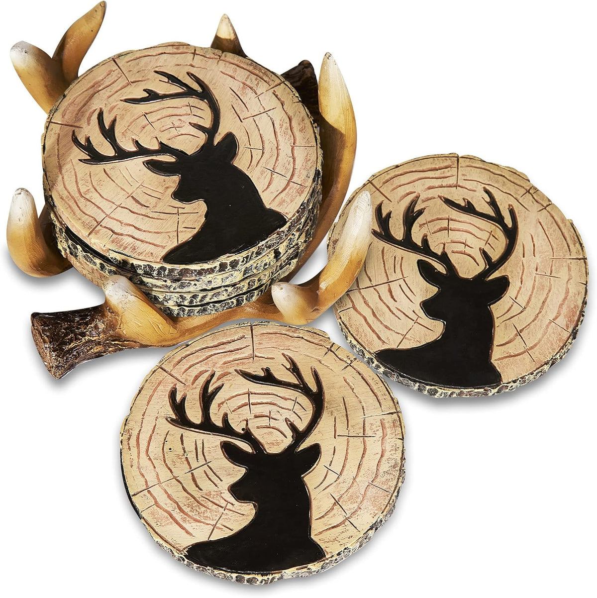 Deer Antlers Coaster Set of 6 – Handcrafted Deer Antler Decor and Man Cave Gifts for Men - 6 Full