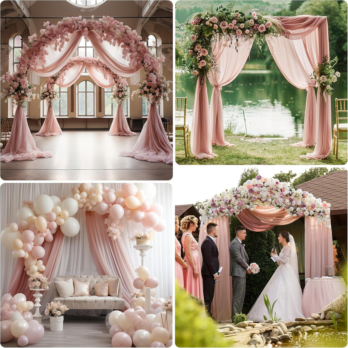 Wedding Arch Draping Fabric 2 Panels 28.7" x 20FT Dusty Rose Sheer Chiffon Backdrop Drapes for