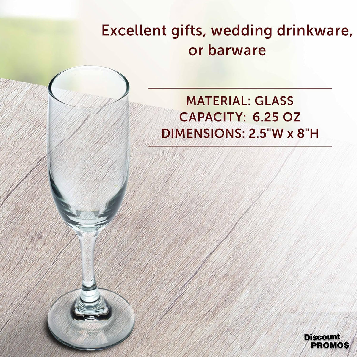 DISCOUNT PROMOS Premiere Champagne Flutes 6.25 oz. Set of 10, Bulk Pack - Elegant Drinkware for