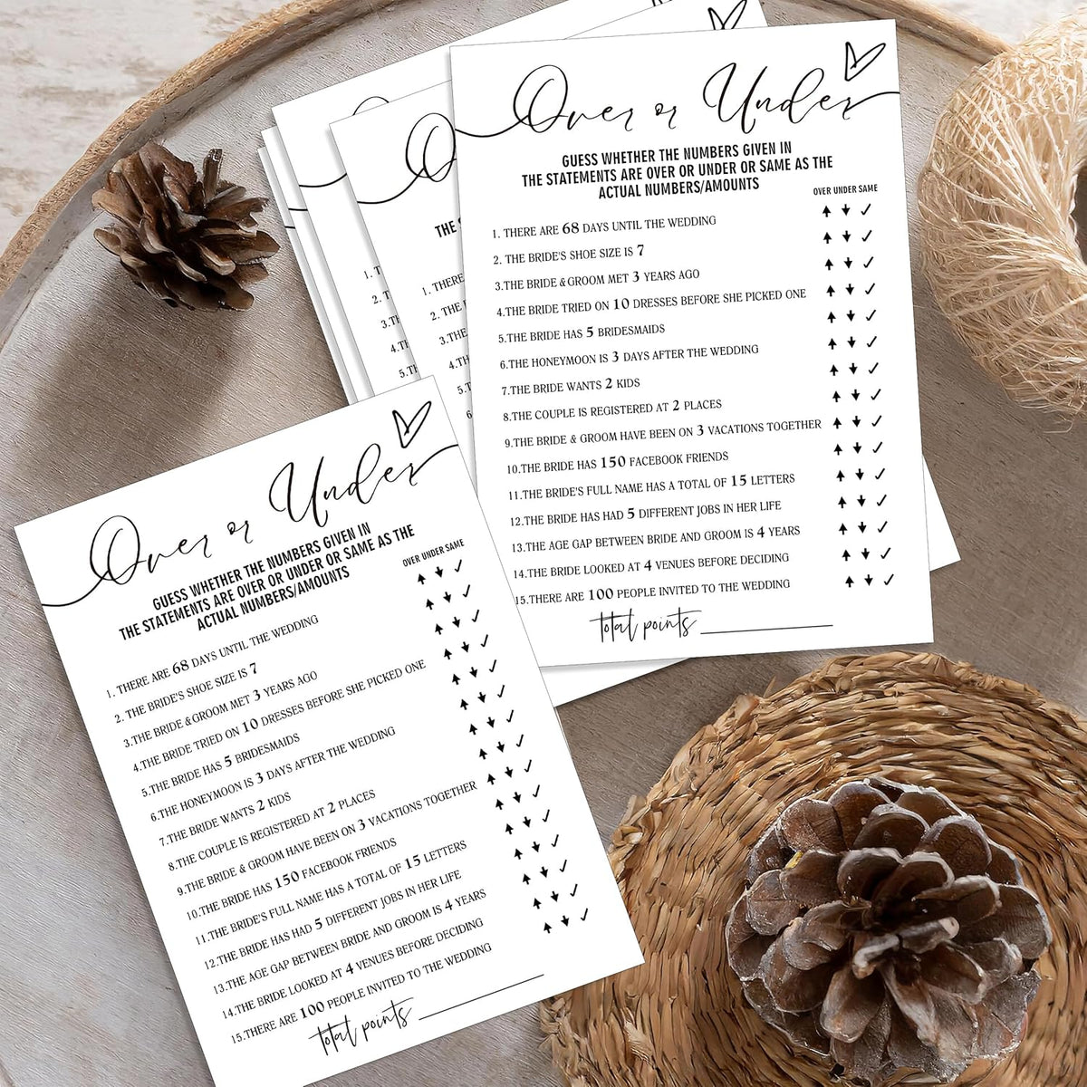 Fun Bridal Shower Games Set 25 Wedding Games Cards, Wedding Game for Reception 25 Guest Cards (5 ×