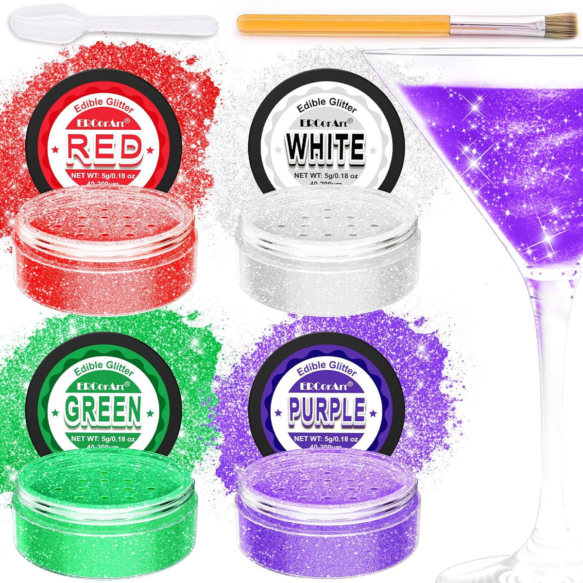 Edible Glitter - 4 Colors Luster Dust Edible Glitter for Cocktails, Food Grade Cake Decorating