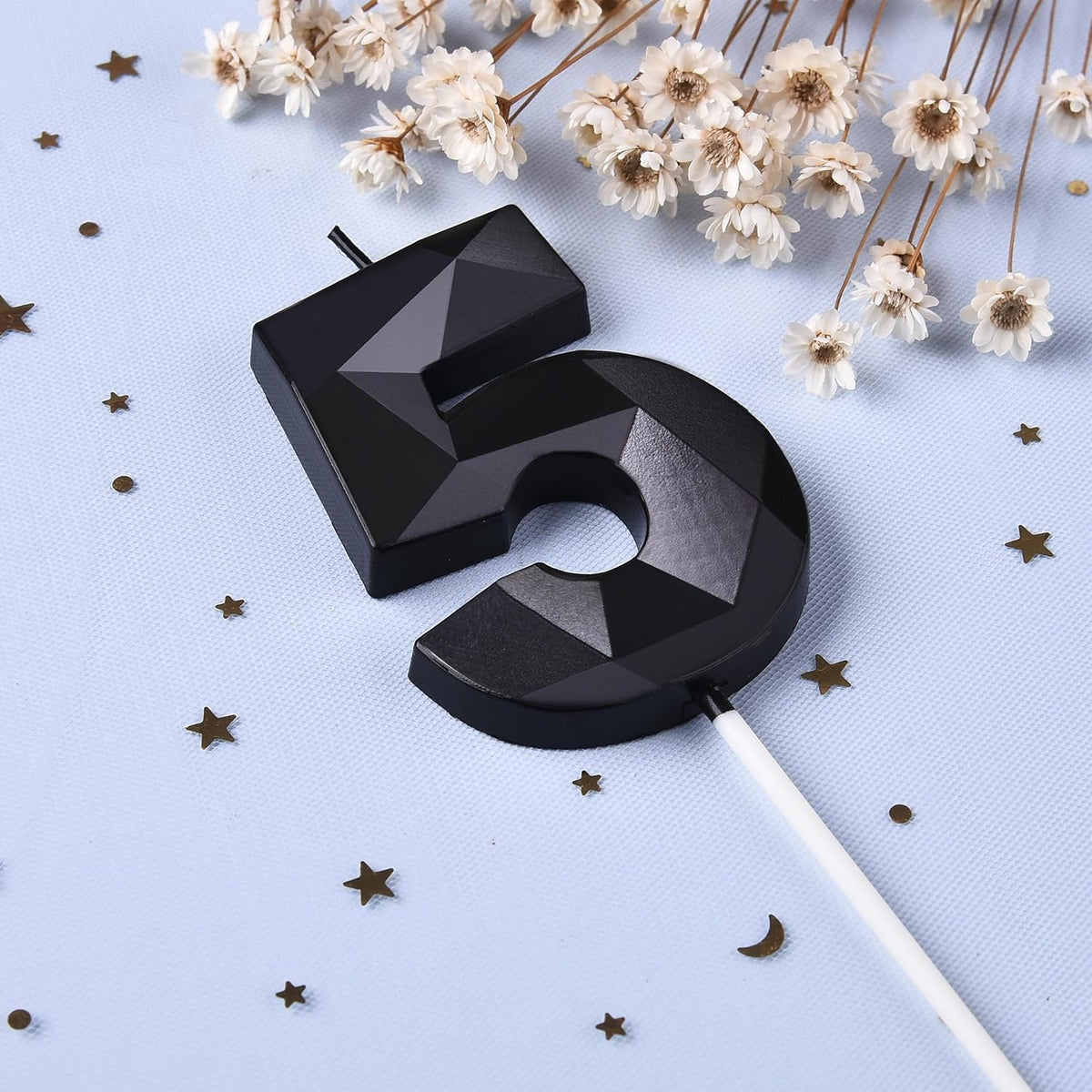 PHD CAKE 2.76 Inch Crystal Black 5 Number Birthday Candles, Black Number Candles, Cake Number
