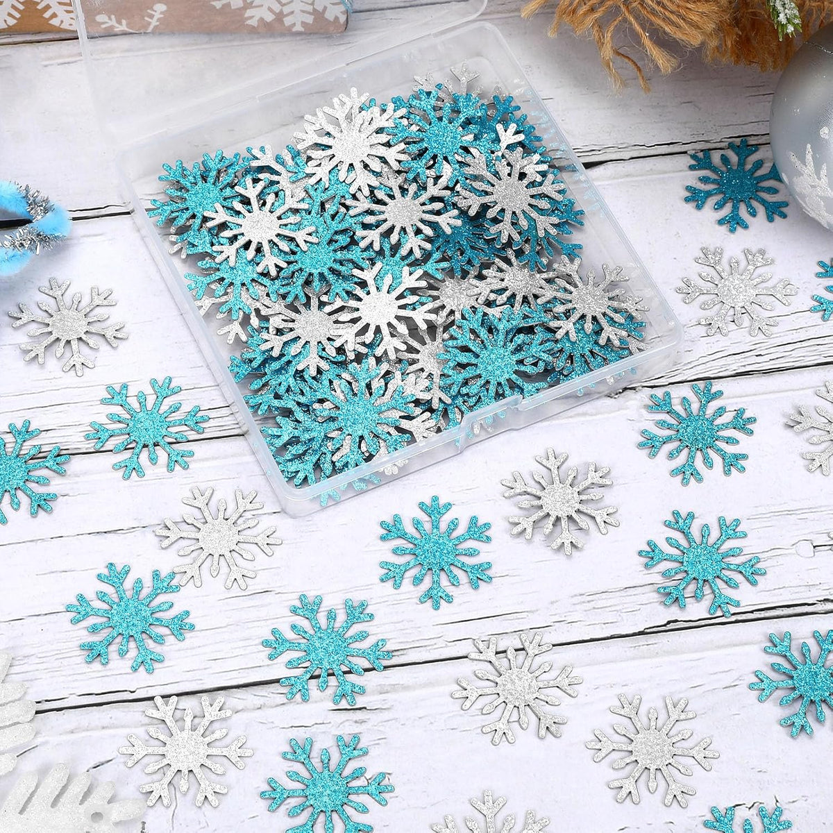 MARFOREVER Christmas Snowflake Glitter Confetti, Silver Blue Snowflake Confetti Snow Sprinkles