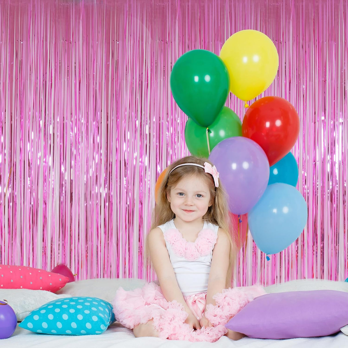 Pink Foil Fringe Curtains Tinsel Backdrop, Melsan 3.2 x 8 ft Metallic Tinsel Curtains Party