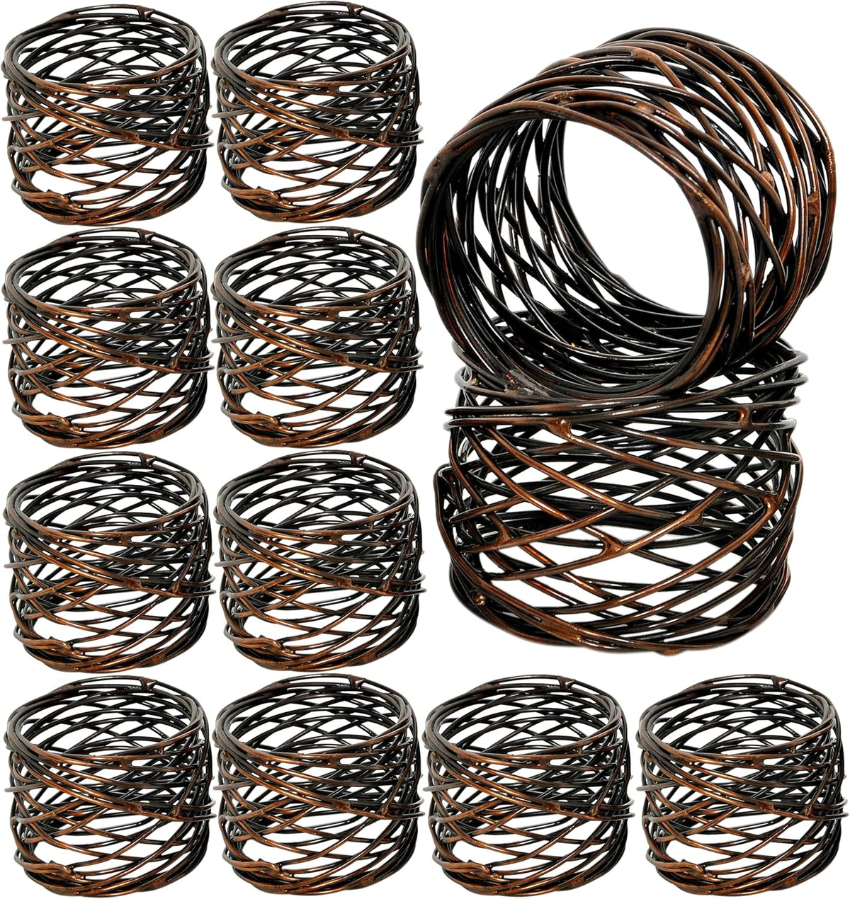 Twisted Wire Mesh Napkin Rings Holders Set of 12 - Heavy Duty Metal Napkin Rings for Décor, Dinner