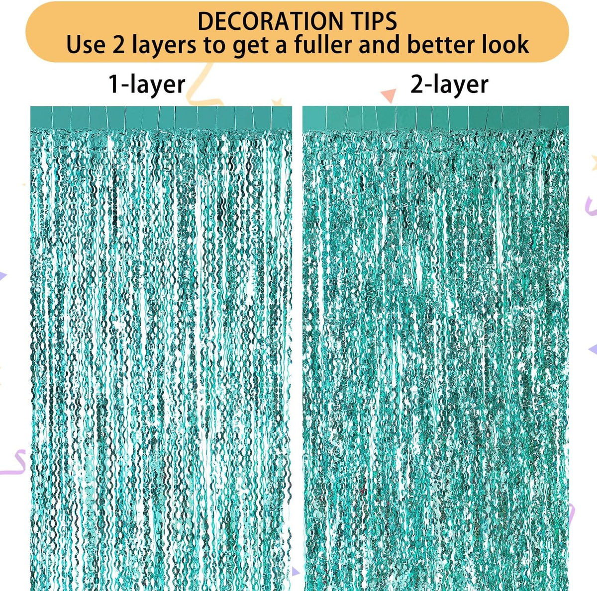 3 Pack Teal Aqua Blue Wave Foil Curtains - 3.3 ft x 6.6 ft Tinsel Metallic Streamers for Photo