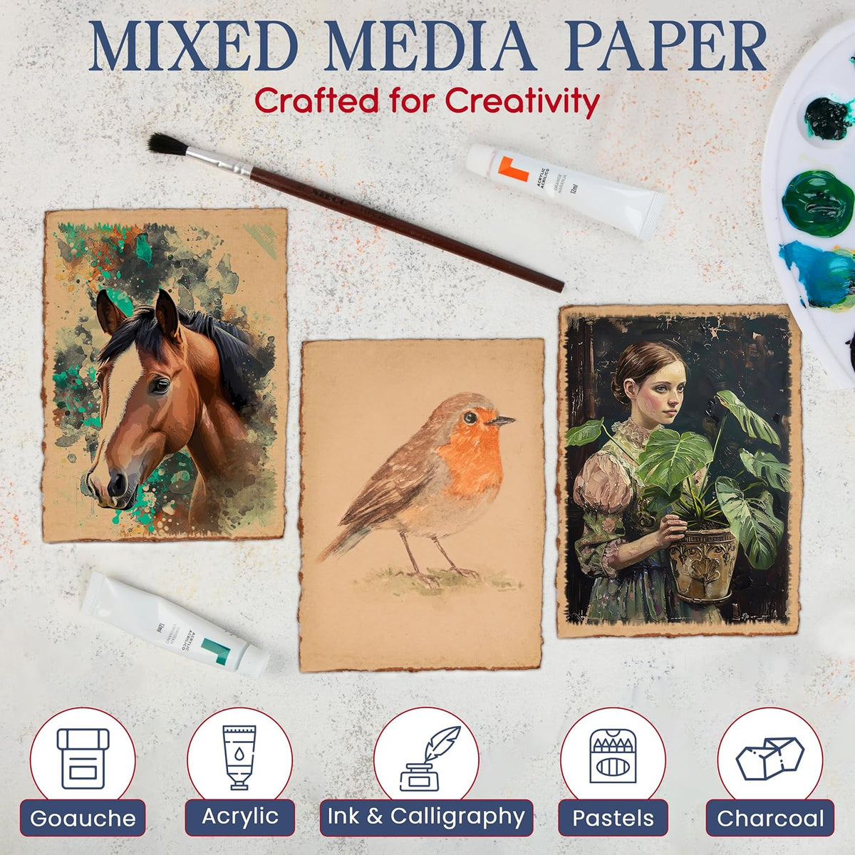 Wanderings Handmade Vintage Deckle Edge Blank Paper - 5.8x8.3 (A5) - A5 Package of 50 for Writers