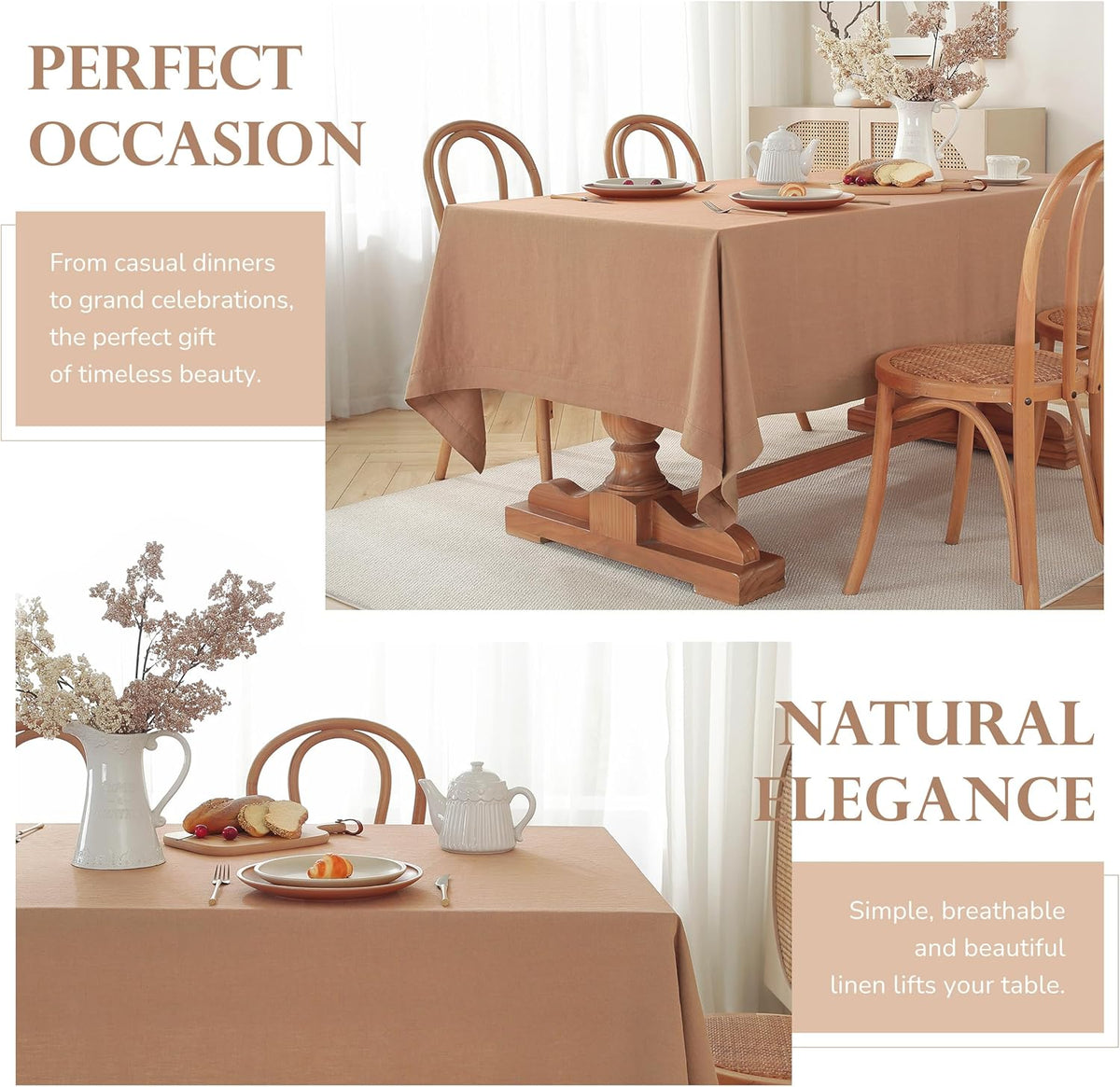100% Pure French Linen Tablecloths 55x55inch Durable Stonewashed Square Table Clothes for Dining