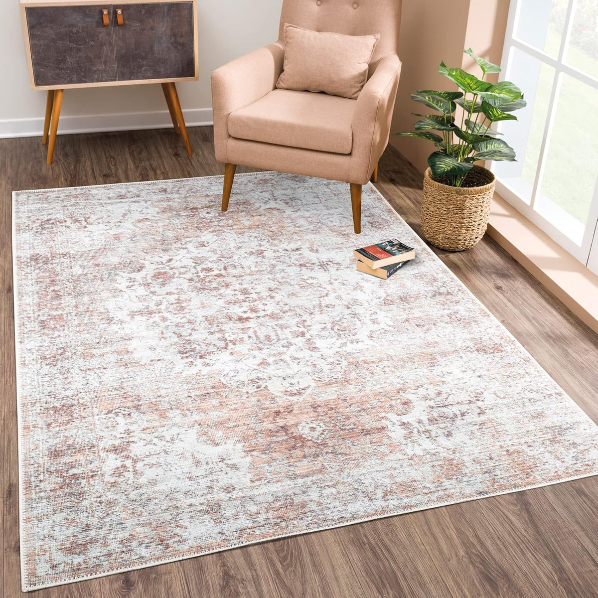Bloom Rugs Washable Non-Slip 5' x 7' Rug - Ivory/Blush Traditional Area Rug for Living Room