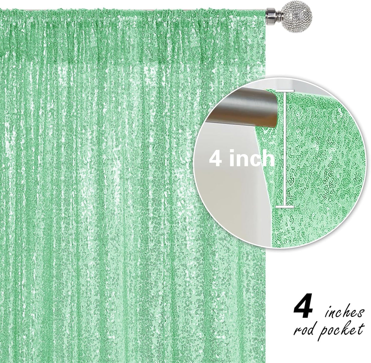 Mint Green Sequin Backdrop Curtain 2 Pieces 2FTx8FT Glitter Photography Backdrop for Party Wedding
