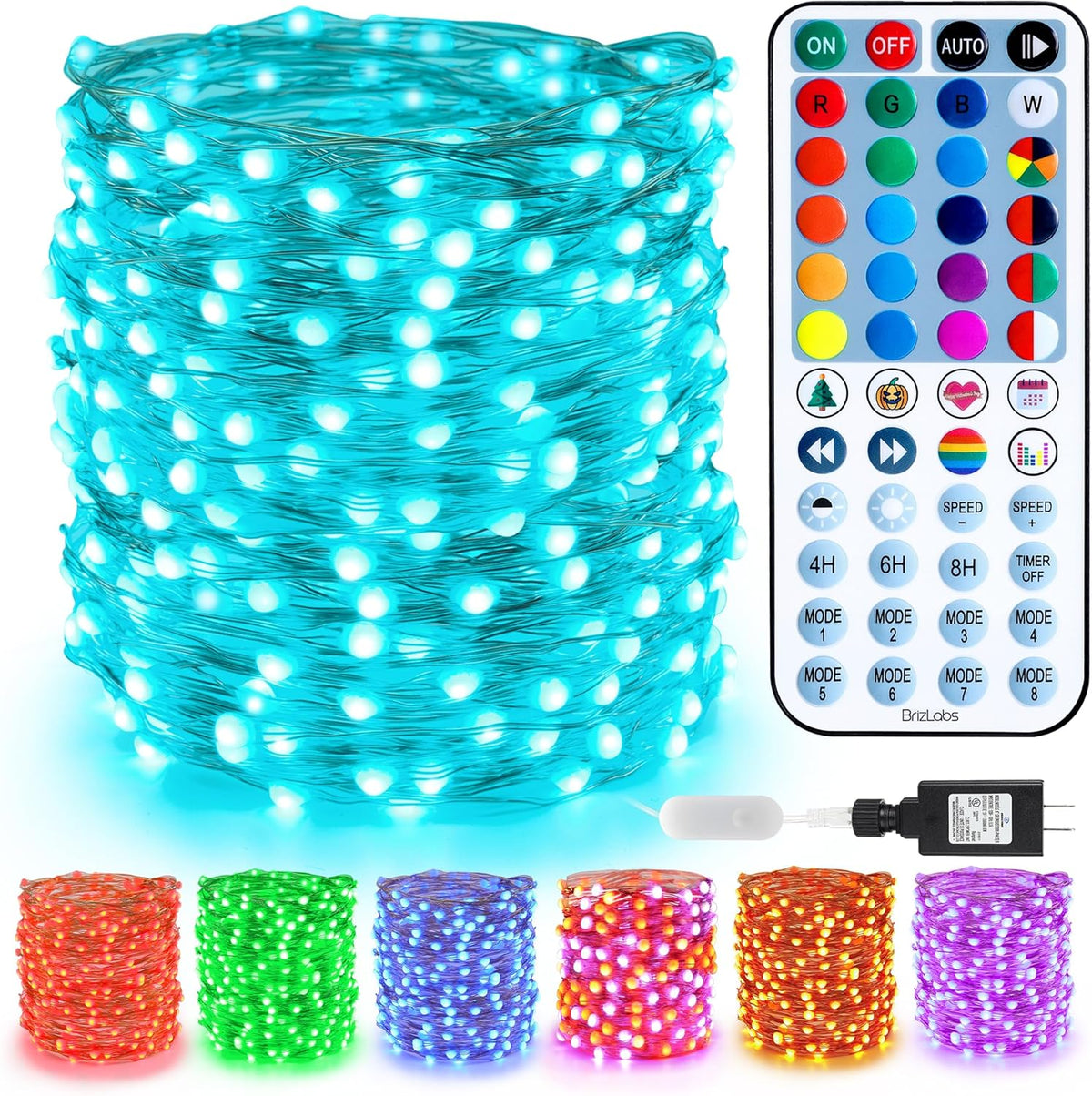 BrizLabs Christmas Fairy Lights - 66ft 200 LED Color Changing Fairy Lights with Remote, Plug-in RGB