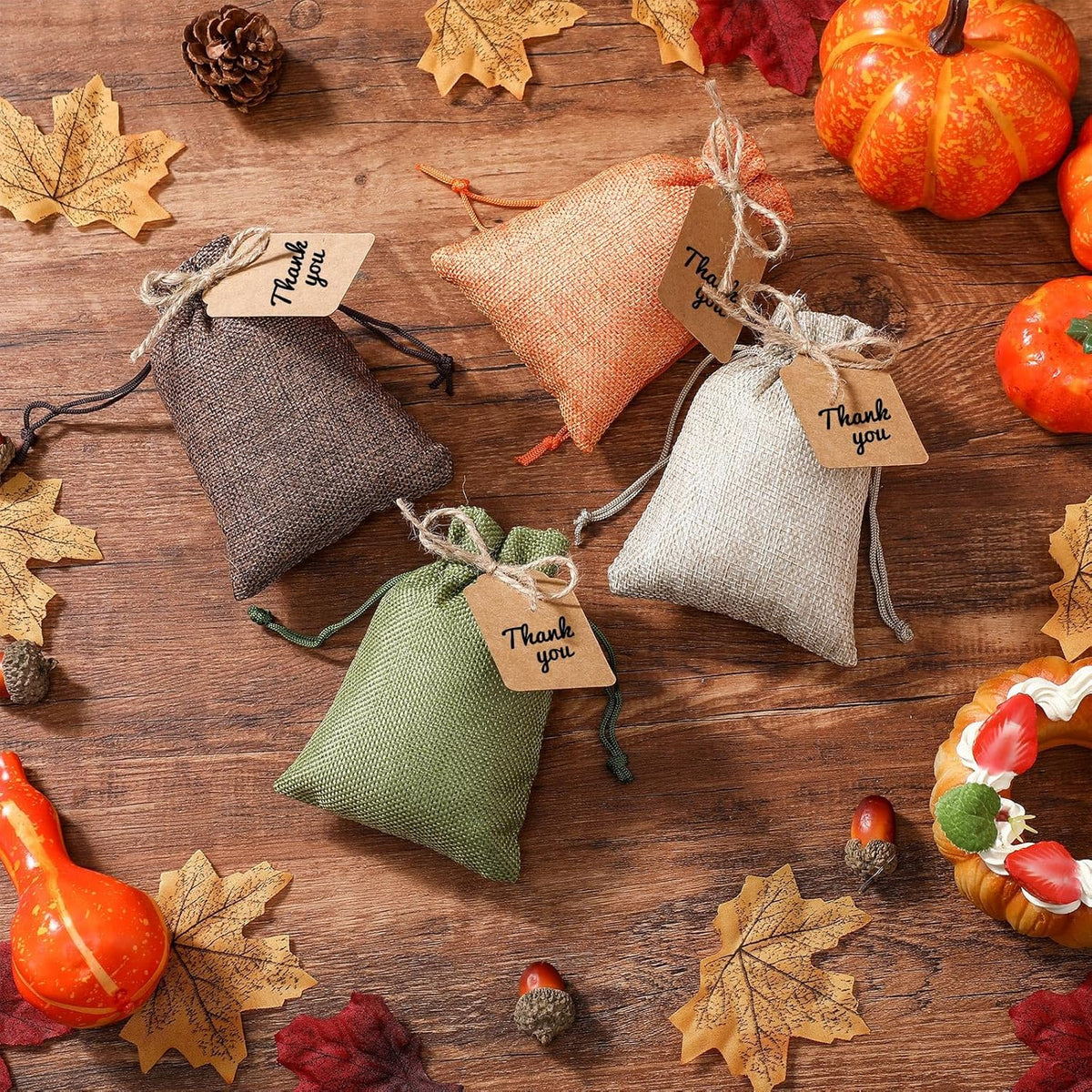 Woanger 100 Pcs Burlap Gift Bags with 100 Pcs Kraft Paper Gift Tags Drawstring Favor Bulk Burlap