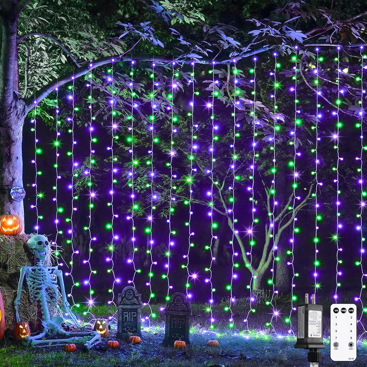 JMEXSUSS 300LED Halloween Curtain Lights with Remote, 9.8x9.8ft Halloween Lights Plug in, Christmas