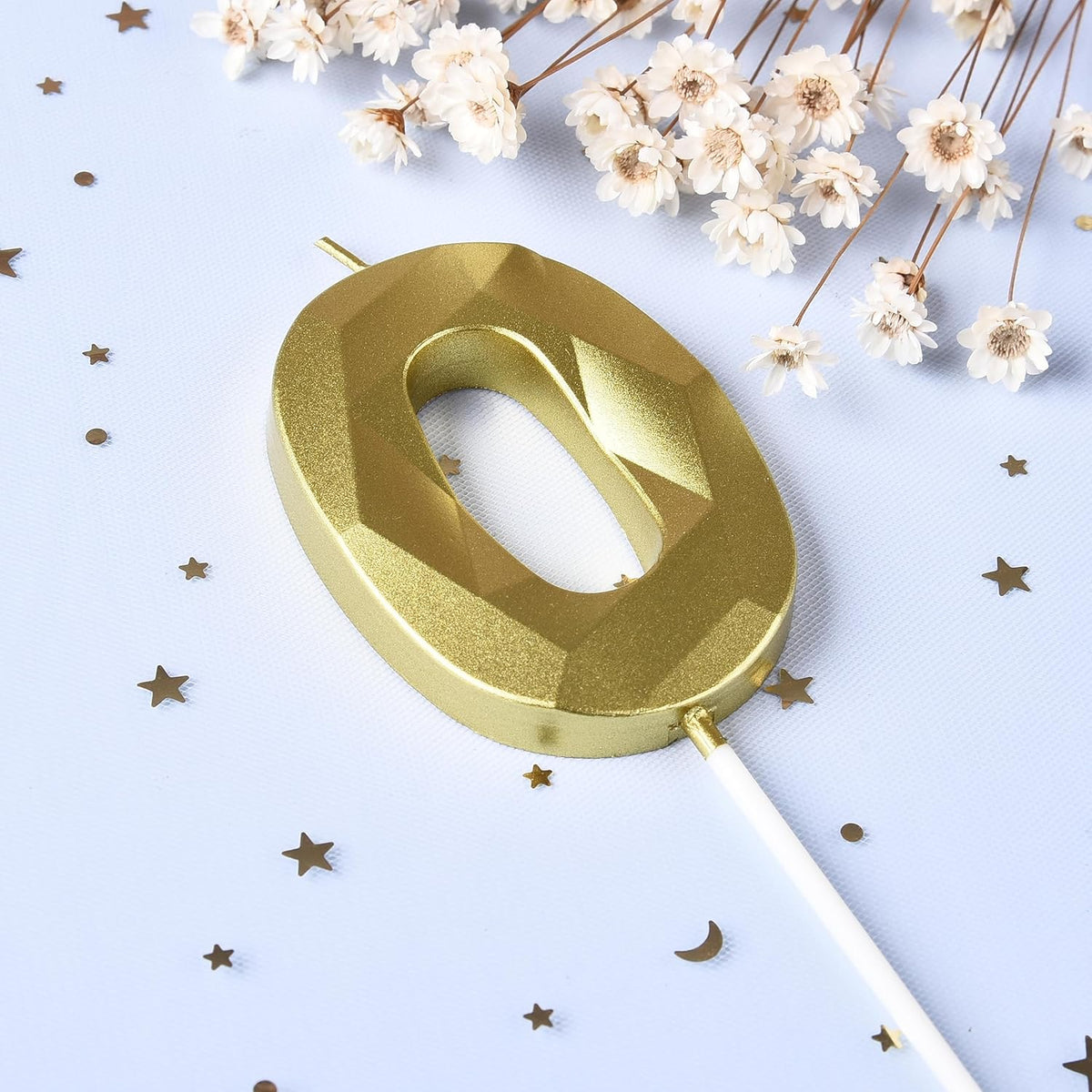 PHD CAKE 2.76 Inch Crystal Gold 0 Number Birthday Candles, Gold Number Candles, Cake Number