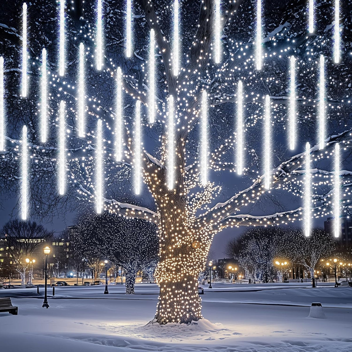 Dazzle Bright 864 LED Christmas Light, Meteor Shower Rain Lights 11.8 Inch 24 Tubes, Waterproof