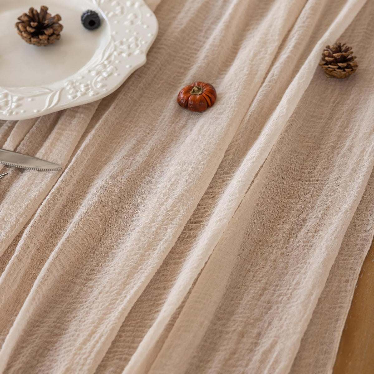 3Pcs Beige Gauze Rustic Cheesecloth Table Runner 120 Inch 10 FT for Wedding Baby Shower Bridal