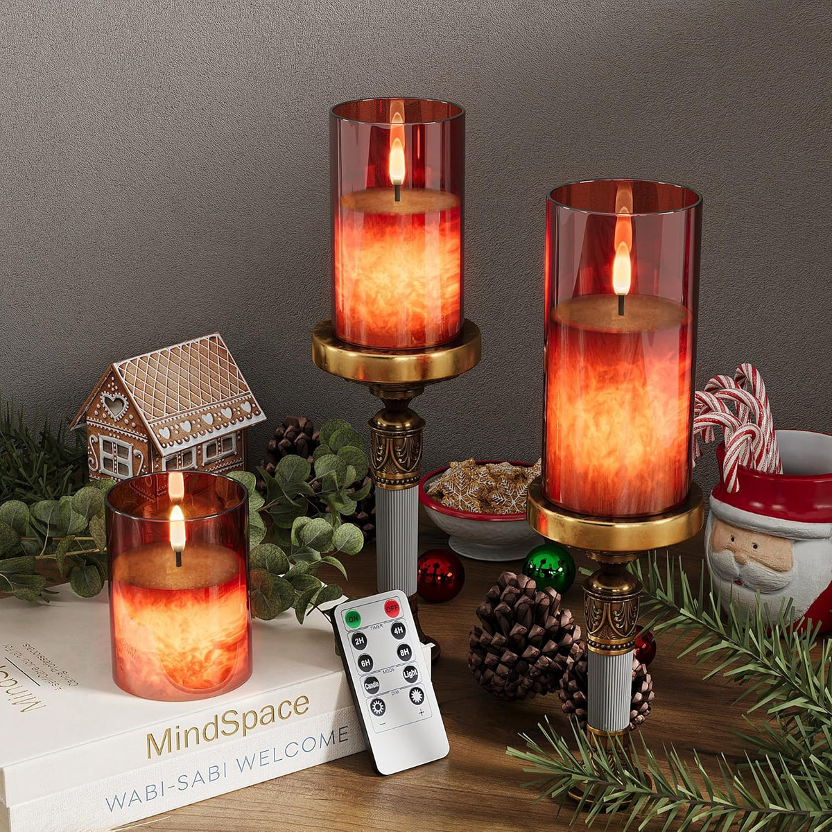 Ice Crystal Real Wax Glass Flameless Candles with Remote & Timer, Battery Operated Candles with