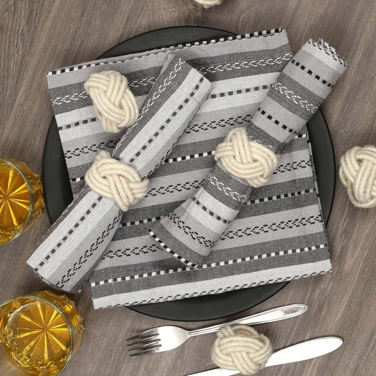 Farmhouse Napkin Ring Set of 12 - Handwoven Cotton & Jute Knot Design for Table Decor, Weddings