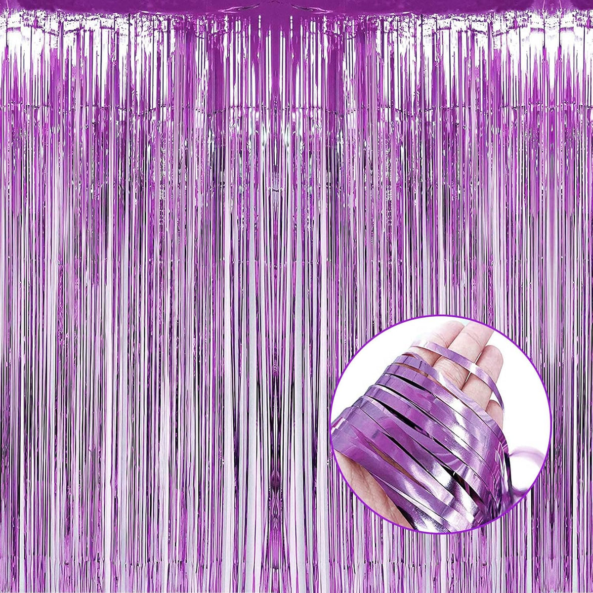 4 Pack Light Purple Foil Fringe Curtain Backdrop, 3.28Ft x 8.2Ft Metallic Tinsel Foil Fringe