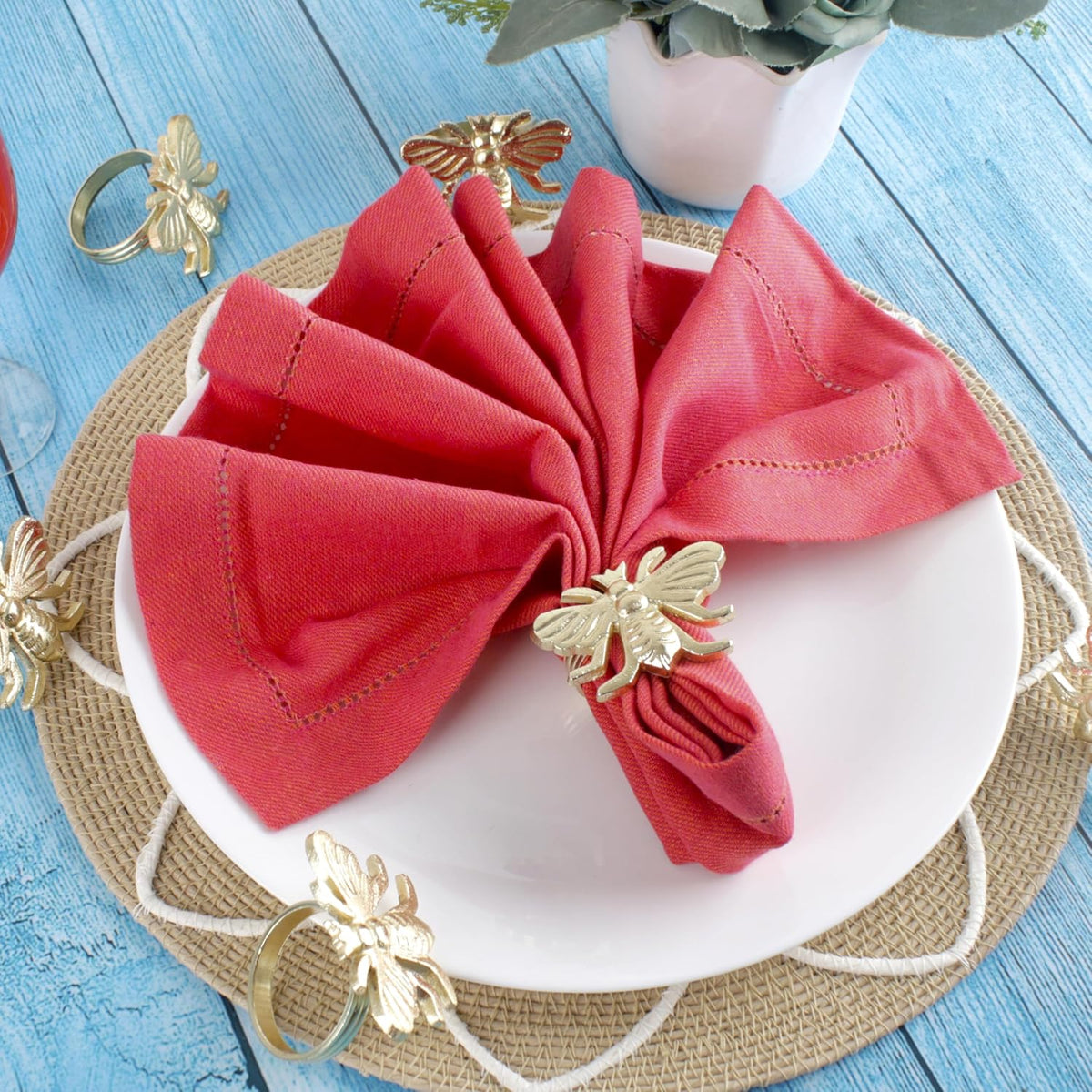 Gold Napkin Rings Set of 12 - Elegant Bee Napkin Rings with Sturdy Lightweight Metal Design
