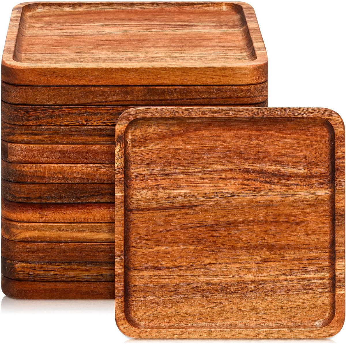 Roshtia 12 Pcs Wooden Plates Square Acacia Wood Charcuterie Board Wedding Dinner Serving Tray