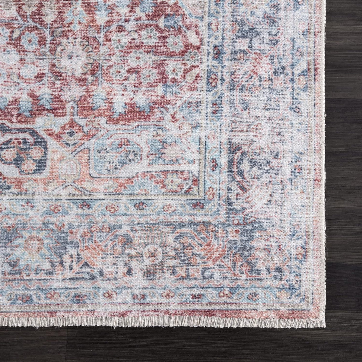 Bloom Rugs Caria Washable Non-Slip 7 ft Runner - Brick/Dark Blue Traditional Runner for Entryway