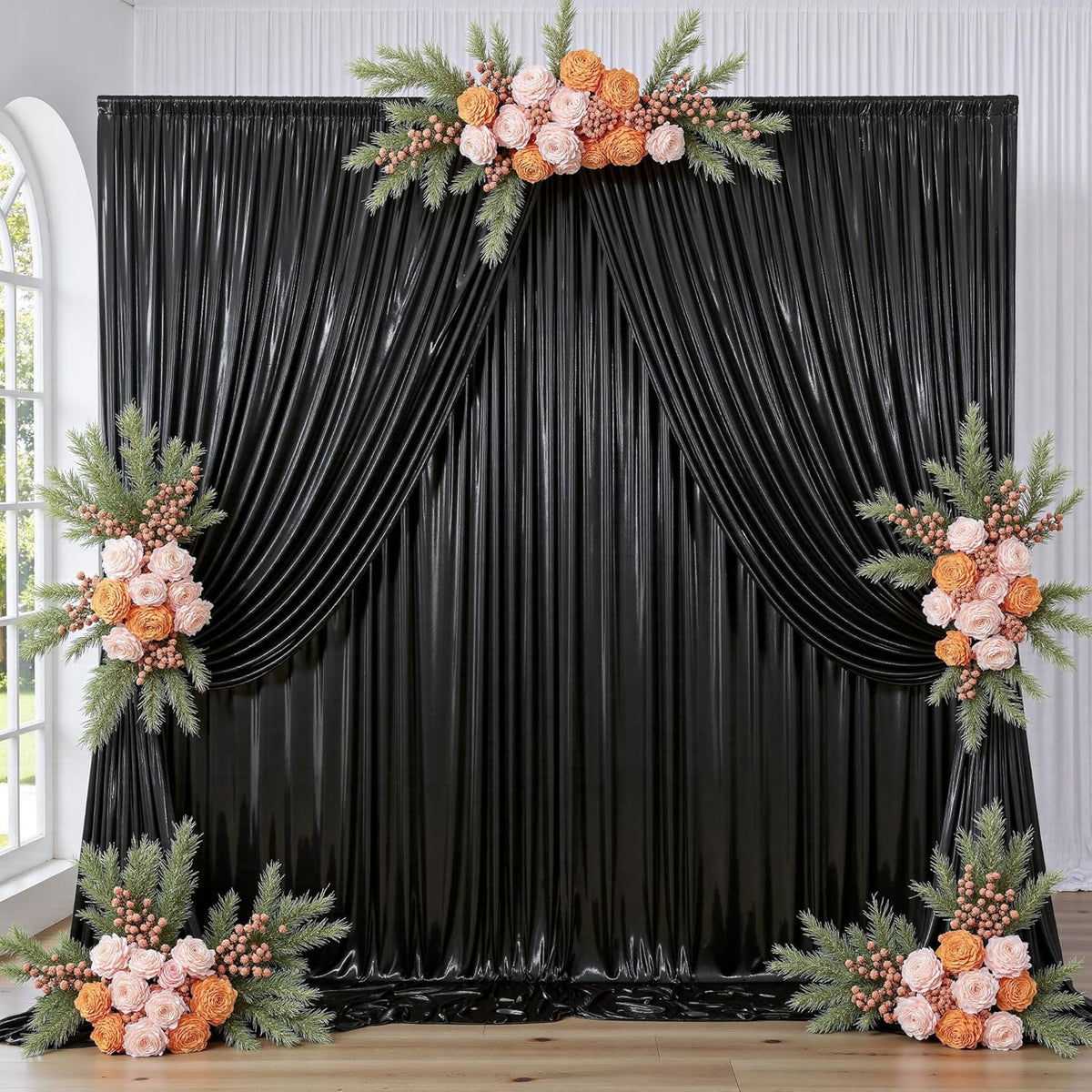 leegleri 40ftx10 ft Black Glitter Sequin Backdrop Curtain for Parties, Wrinkle Free Sparking