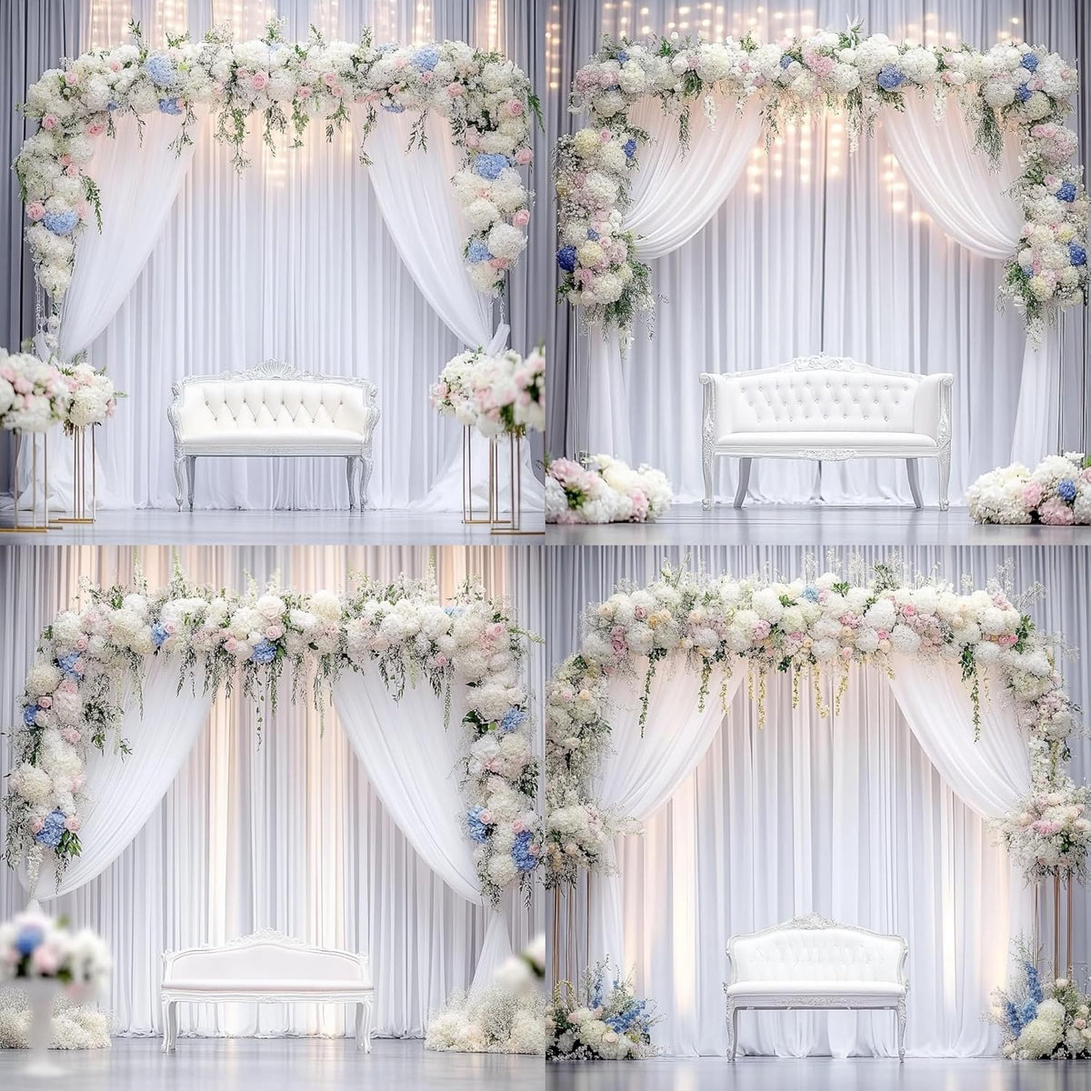 40 ft x 8 ft White Backdrop Curtain Drapes for Wedding Parties, 8 Panels 5 ft x 8 ft Wrinkle Free