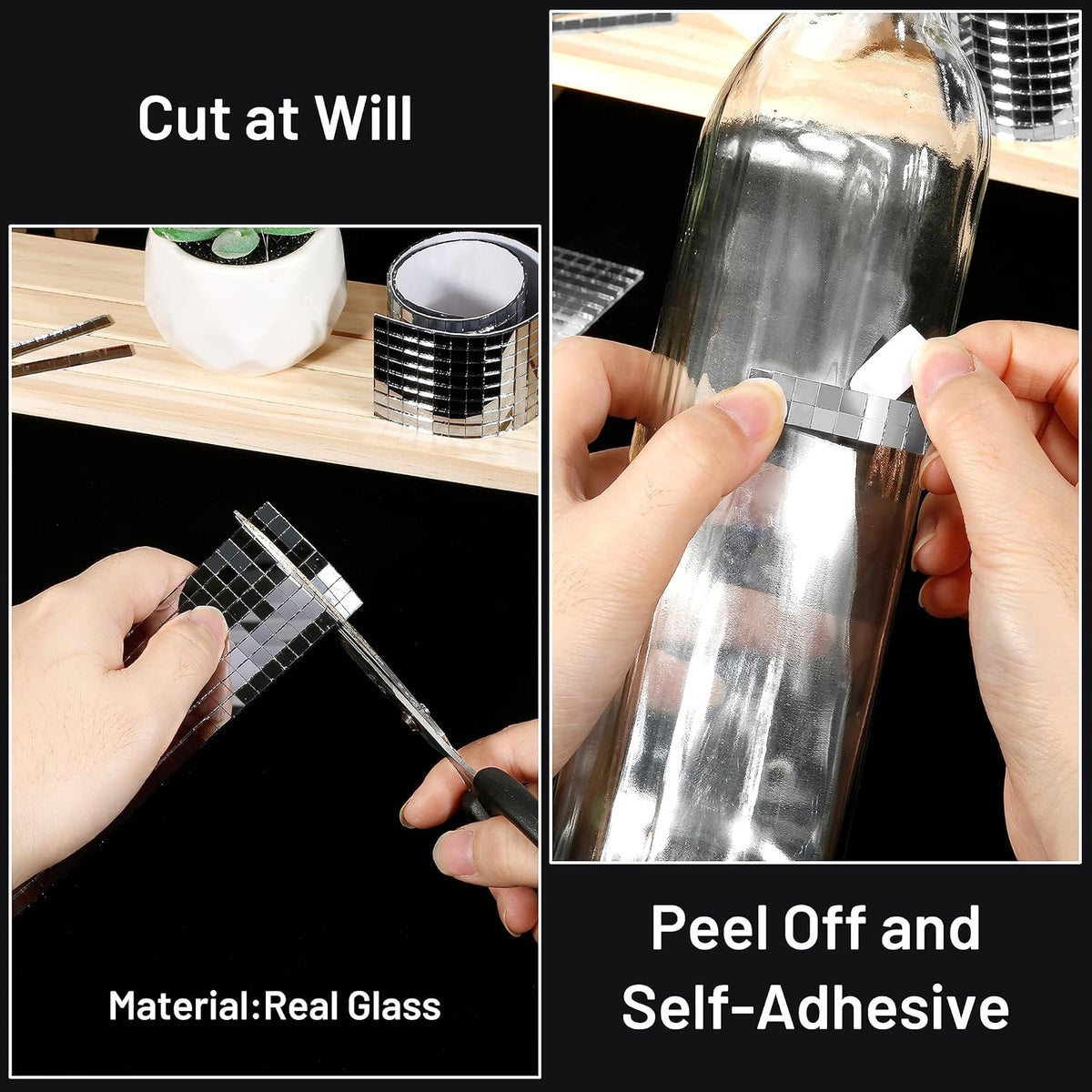 PP OPOUNT 2360 PCS Disco Tiles, 5 x 5 mm Self Adhesive Mirror Tiles, Real Glass Disco Ball Tiles