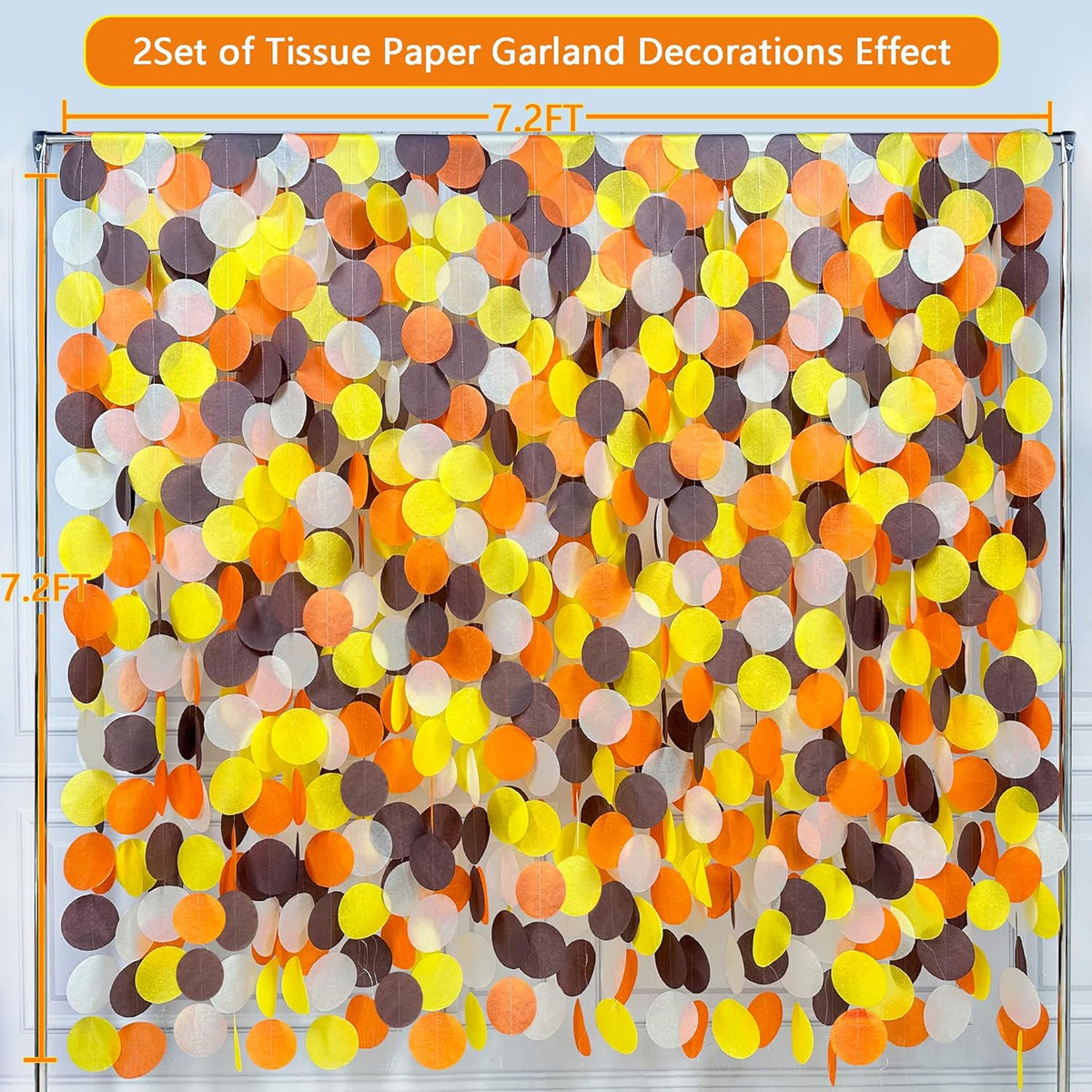 205Ft Fall Party Decorations Big Circle Dots Backdrop Garland Orange Brown Yellow Beige Tissue