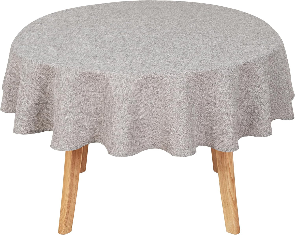 Hiasan Round Linen Tablecloth 80 Inch - Wrinkle and Stain Resistant Washable Polyester Fabric Table
