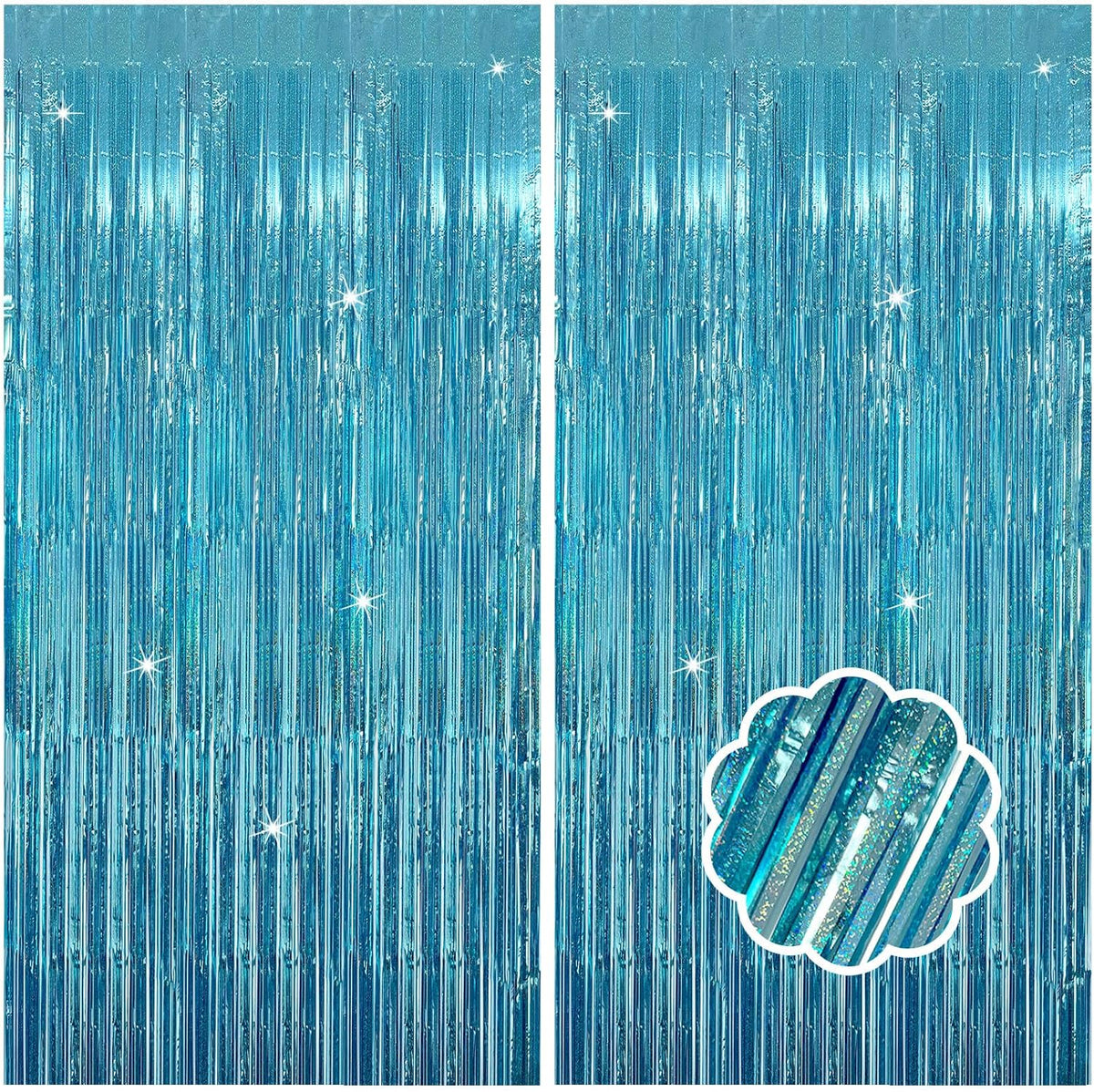 2 Pack Blue Streamers Party Decorations Tinsel Foil Fringe Curtains Photo Booth Celebration