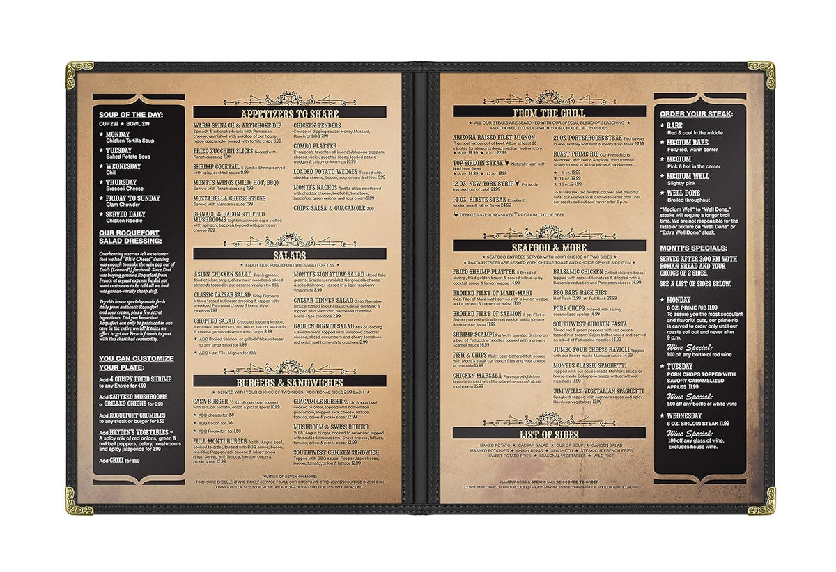 Goodsmart Restaurant Menu Covers - 25 Pack Black 8.5" x 11", 2-Page/4-View, Side-Loading Vinyl Menu