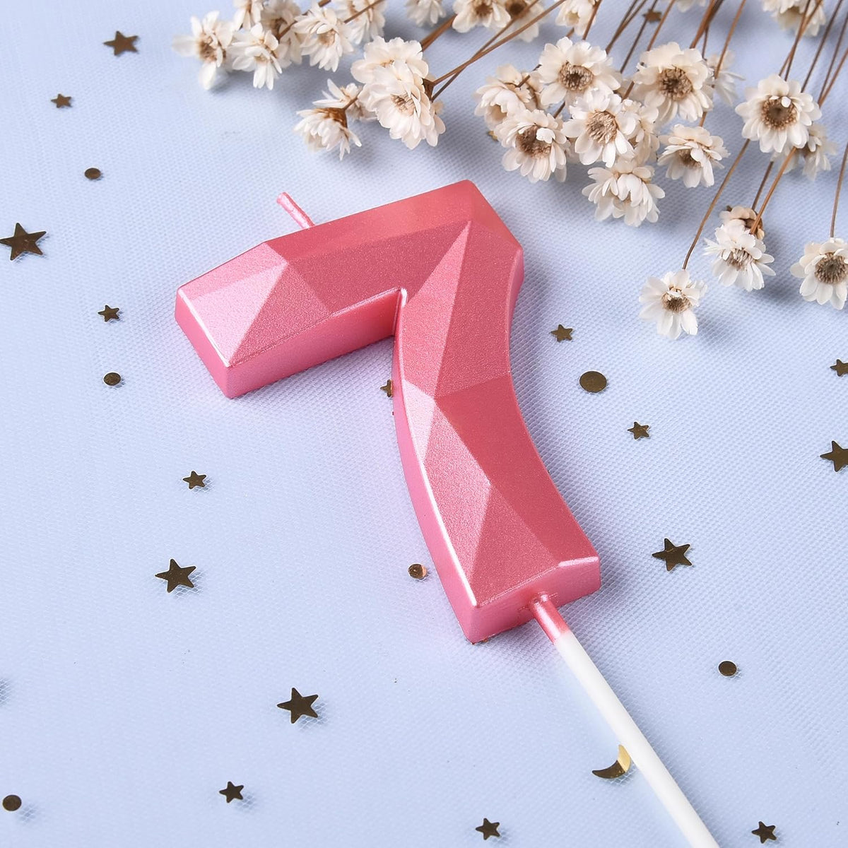 PHD CAKE 2.76 Inch Crystal Pink 7 Number Birthday Candles, Pink Number Candles, Cake Number