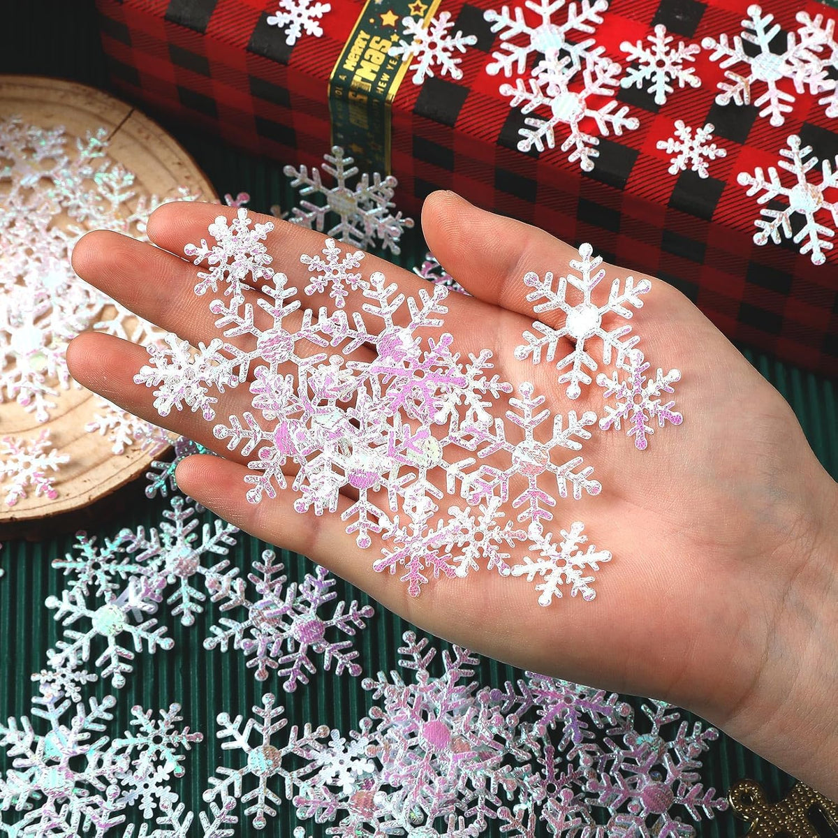 MARFOREVER Snowflake Confetti Decorations, Winter Snowflake Glitter Confetti White Snow Scatter