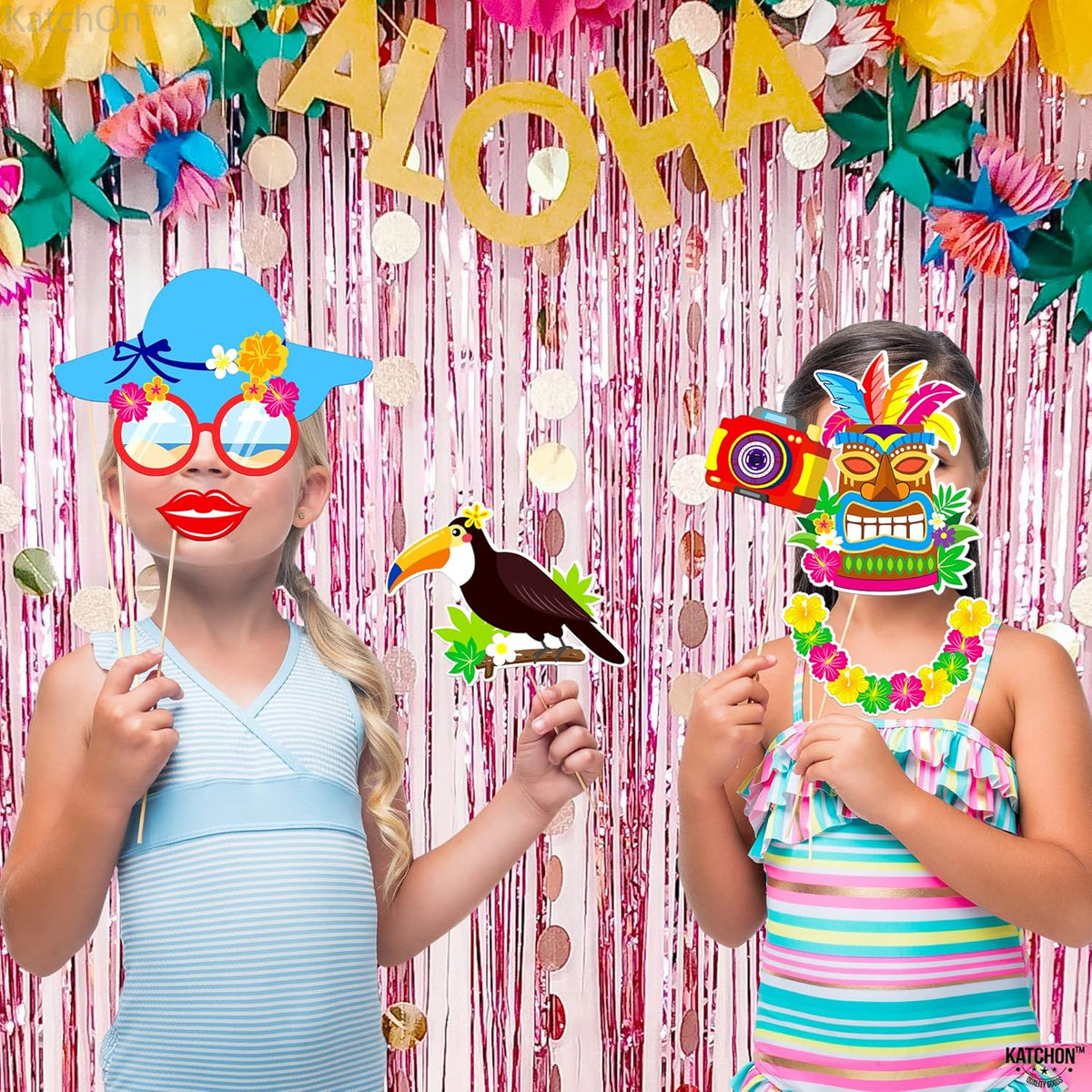 KatchOn, Tropical Hawaiian Photo Booth Props - Pack of 50, Luau Party Decorations | Luau Photo