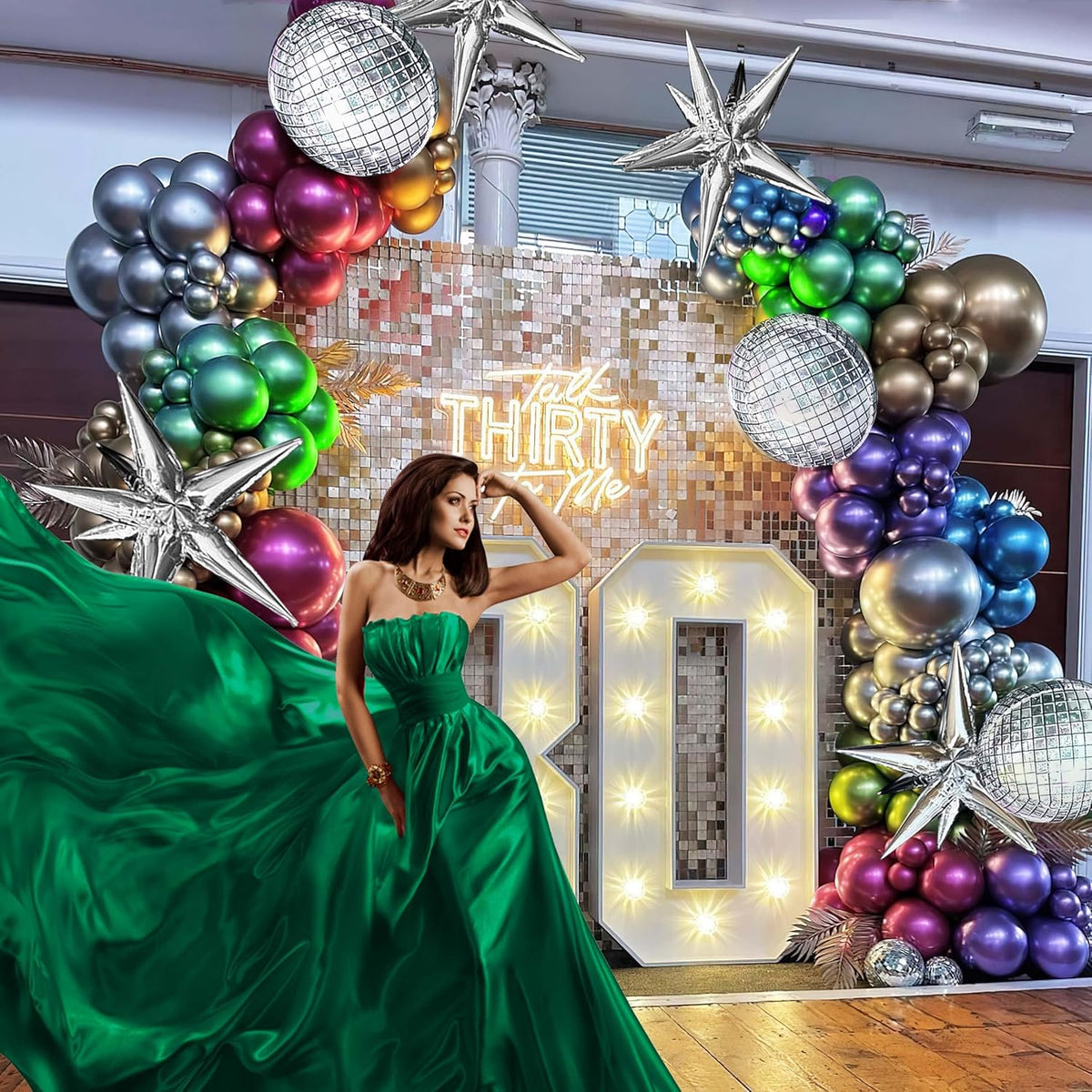 Metallic Balloon garland kit 150PCS Hot Pink Purple Green Blue Silver Gold Latex star 80s 90s Disco