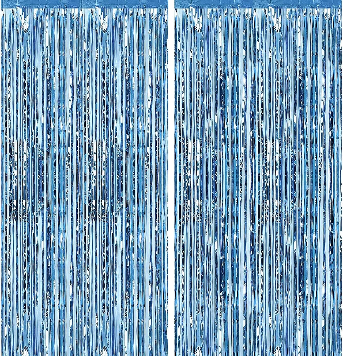 2 Pack 3.28 ft x 6.56 ft Light Blue Tinsel Curtain Party Backdrop - Metallic Foil Fringe Backdrop