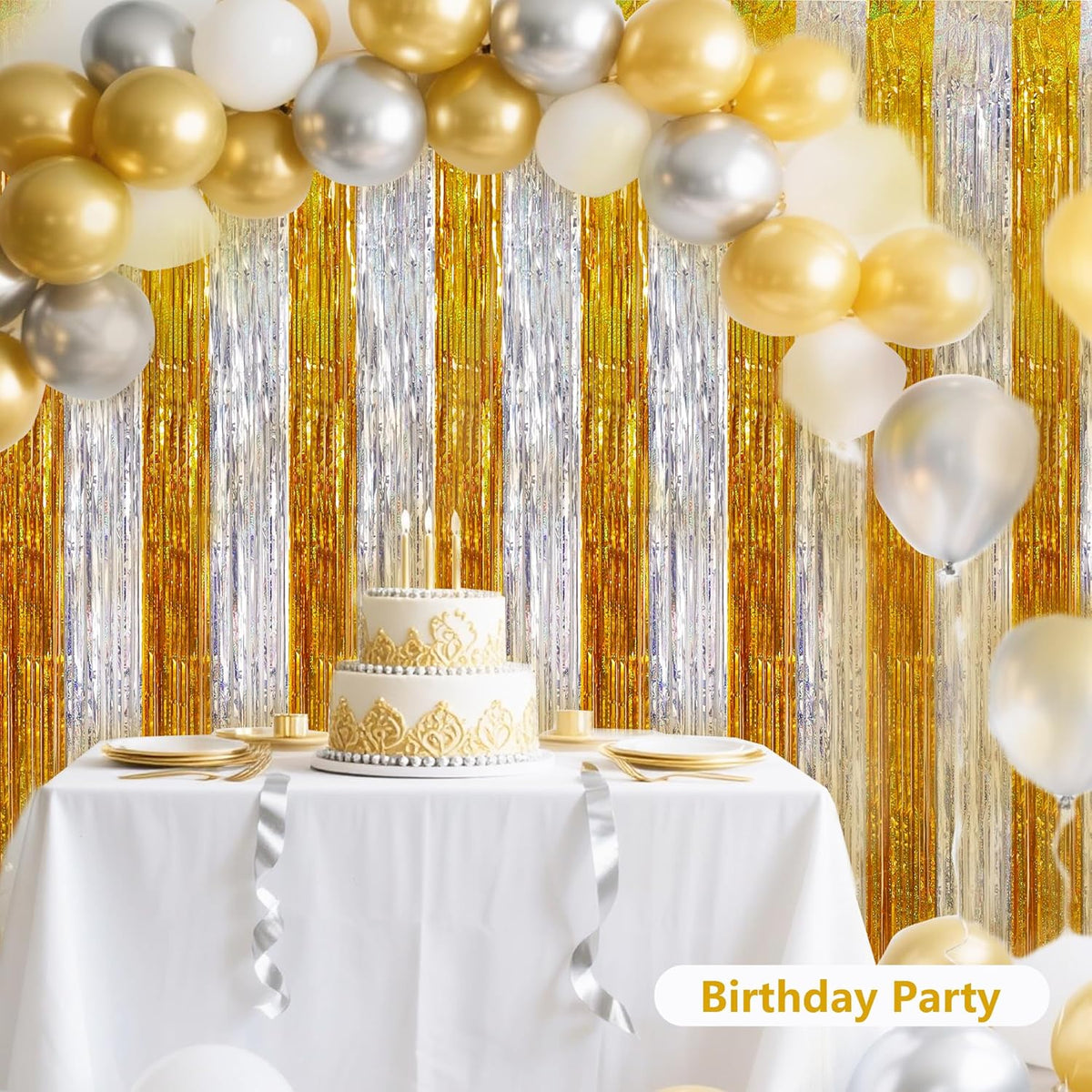 BEISHIDA Gold Silver Door Streamers Backdrop Foil Fringe Tinsel Party Streamers Curtains Photo