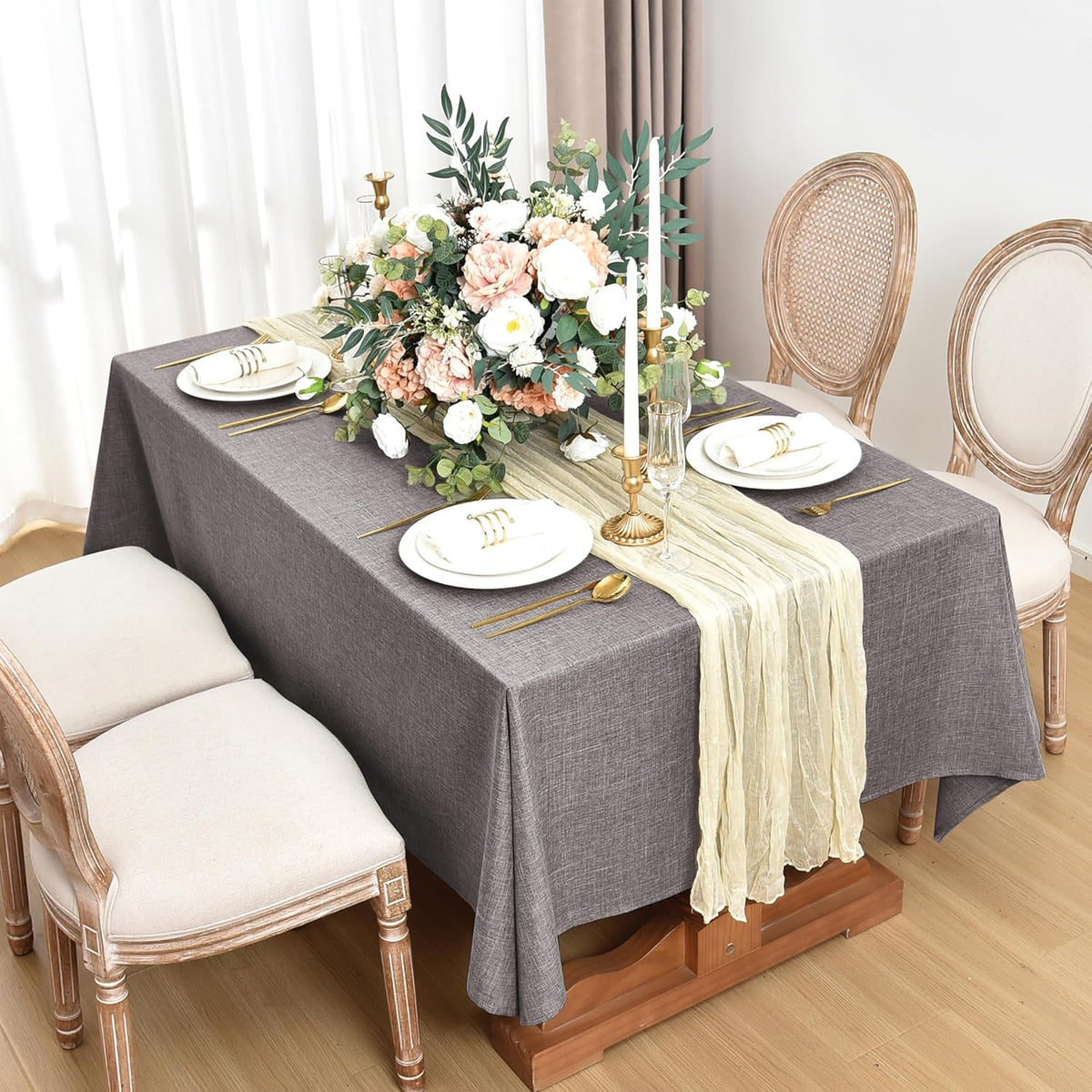 Fitable Square Table Cloth Linen Textured: Water & Stain Resistant Farmhouse Tablecloth, Washable