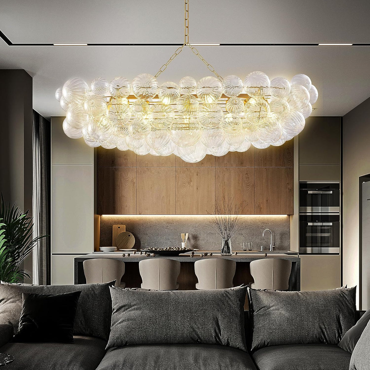 Nordic Bubble Ball Swirled Glass Chandelier 50 inch Rectangular Island Light Fixture Gild Gold and