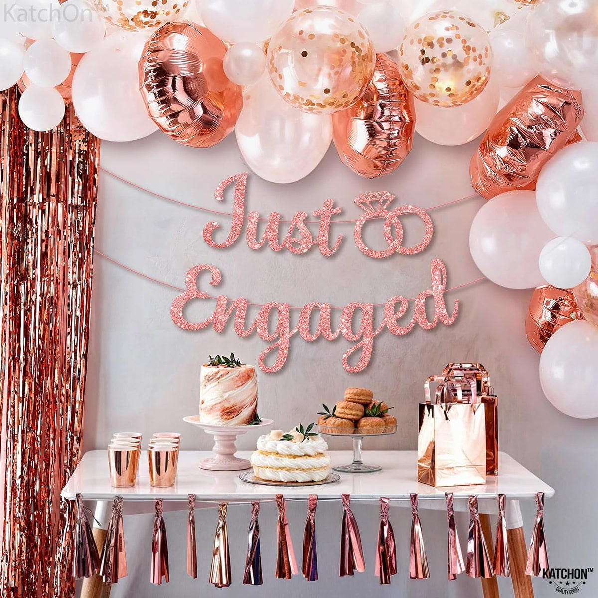 KatchOn Glitter Rose Gold Engagement Banner - 10 Feet, No DIY | Engagement Party Decorations | Just