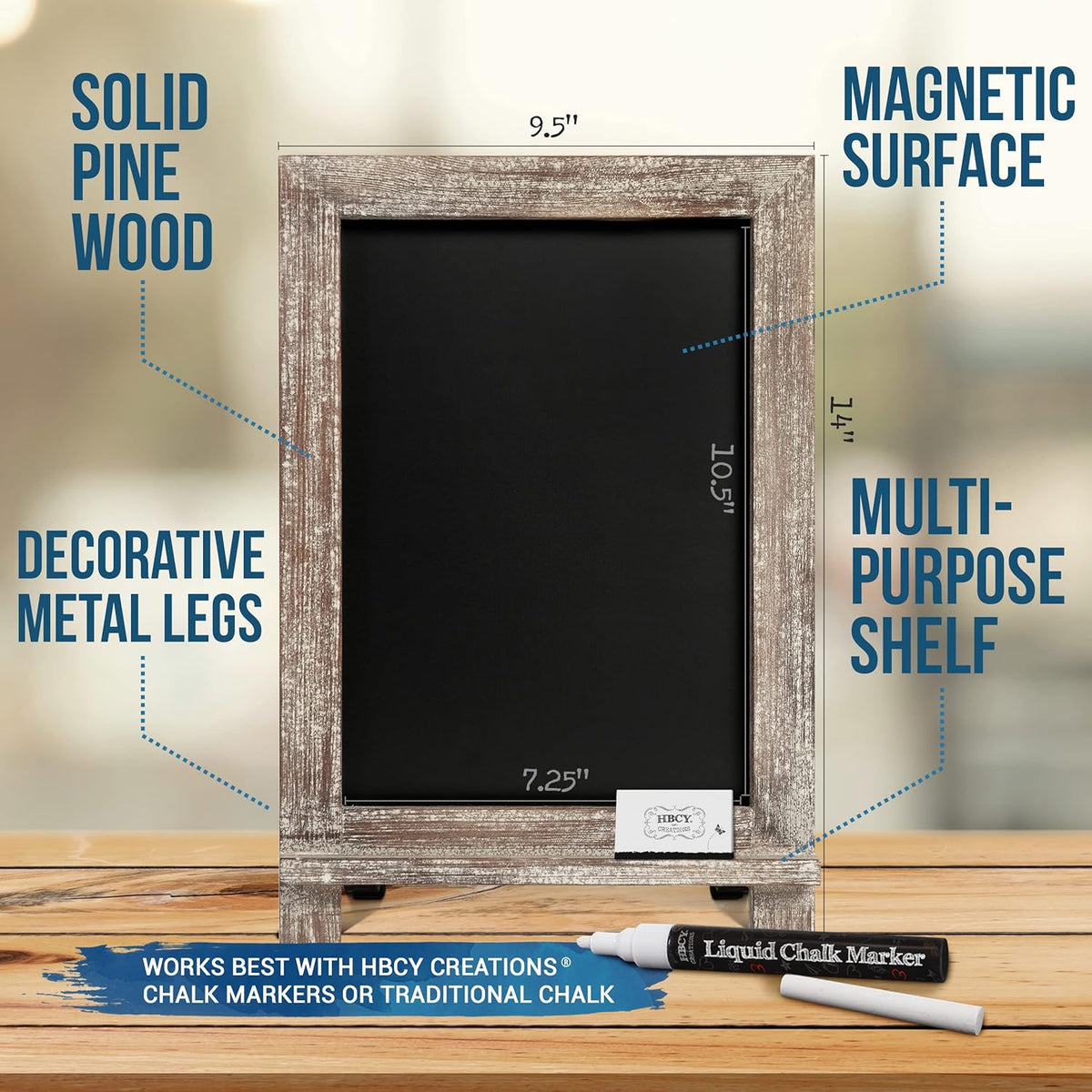 HBCY Creations Rustic Wooden Tabletop Chalkboard with Legs/Vintage Wedding Table Sign/Small Kitchen