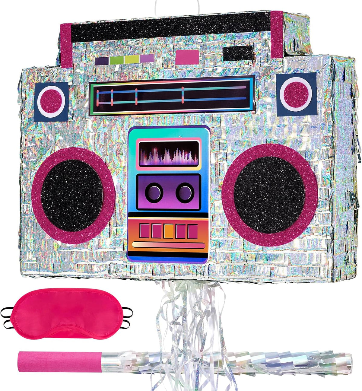 WERNNSAI Music Player Piñata - 80s and 90s Theme Party Decorations Piñata Bundle with Blindfold and