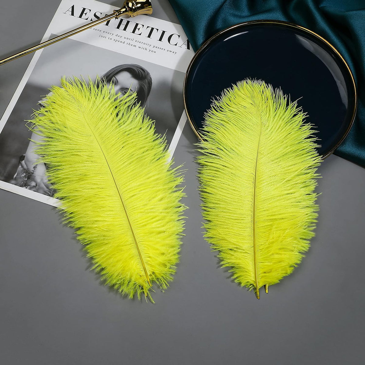 Ballinger Fluorescent Yellow Ostrich Feathers - 24Pcs 12-14inch Long Feathers Bulk for Vase, Party