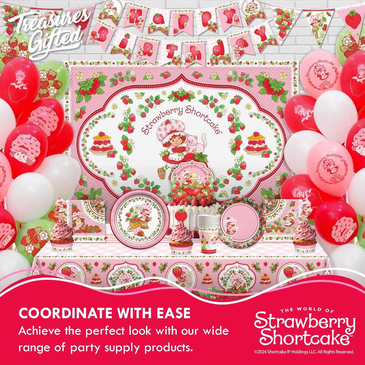 Treasures Gifted Officially Licensed Strawberry Shortcake Cake Decorations - 24 Cupcake Toppers &