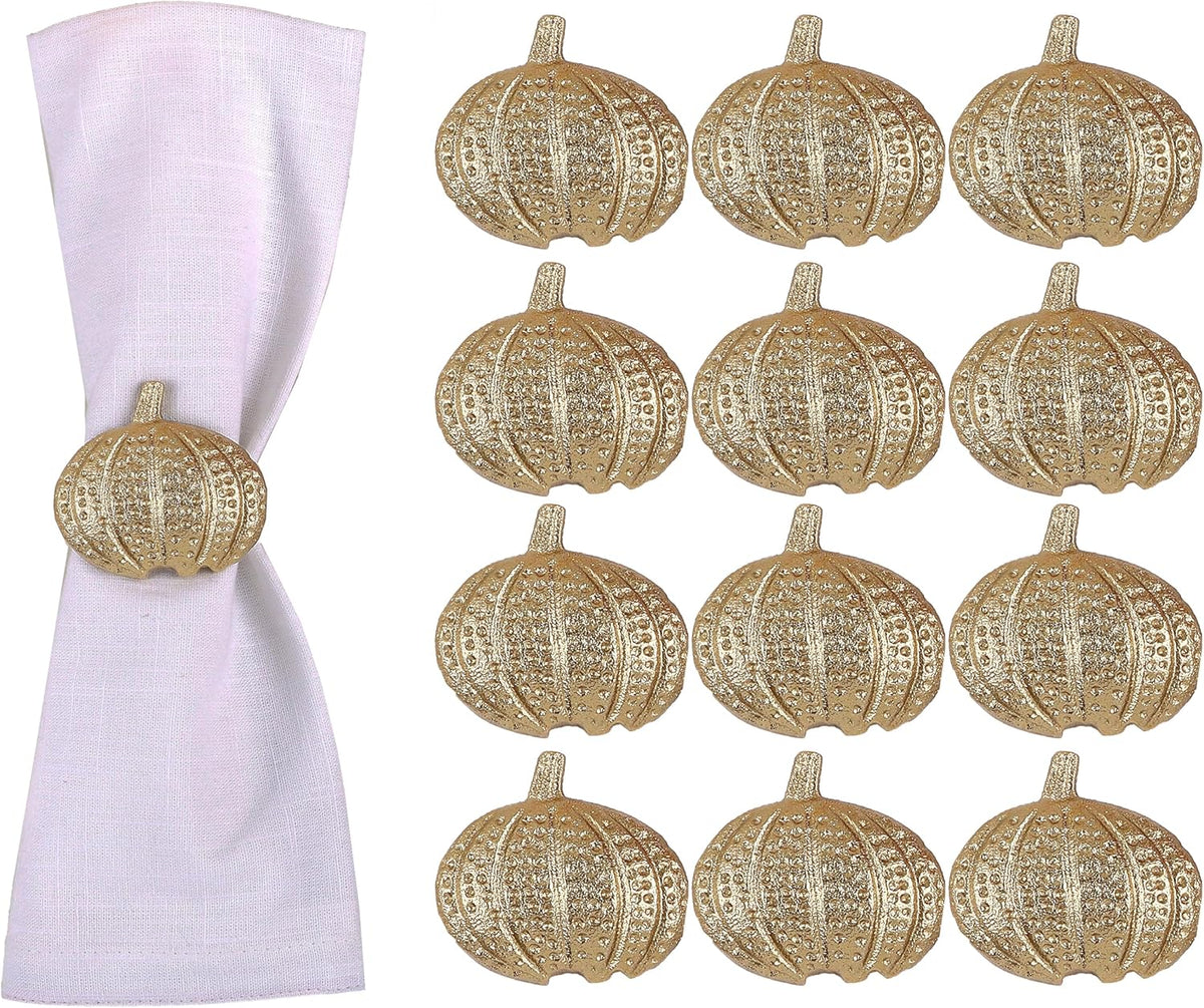 Gold Lightweight Metal Napkin Rings Set of 12 - Pumpkin Elegant Napkin Holders Modern Serviette
