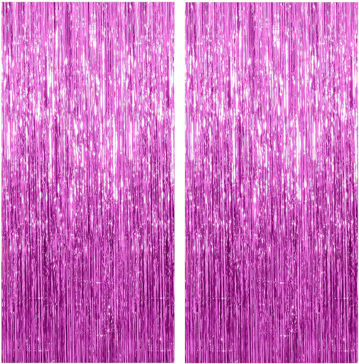 2 Pack Hot Pink Backdrop Curtain Party Streamers Hot Pink Birthday Decorations Foil Fringe Photo