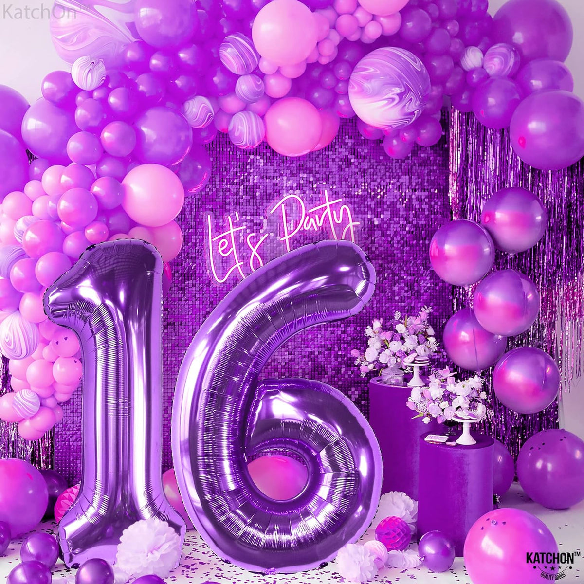 KatchOn, Purple 16 Balloons Number - Giant, 40 Inch | Mylar 16 Balloon Numbers Purple for Sweet 16