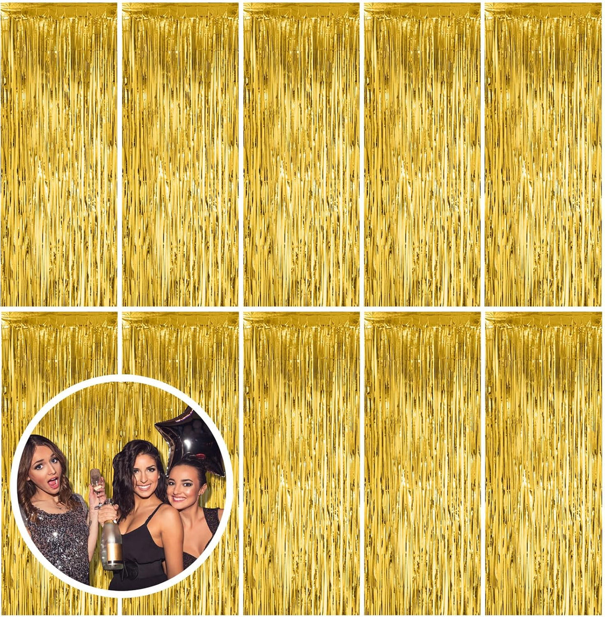 10 Pack Gold Fringe Curtain Backdrop Tinsel Streamers Birthday Party Decorations Christmas Photo